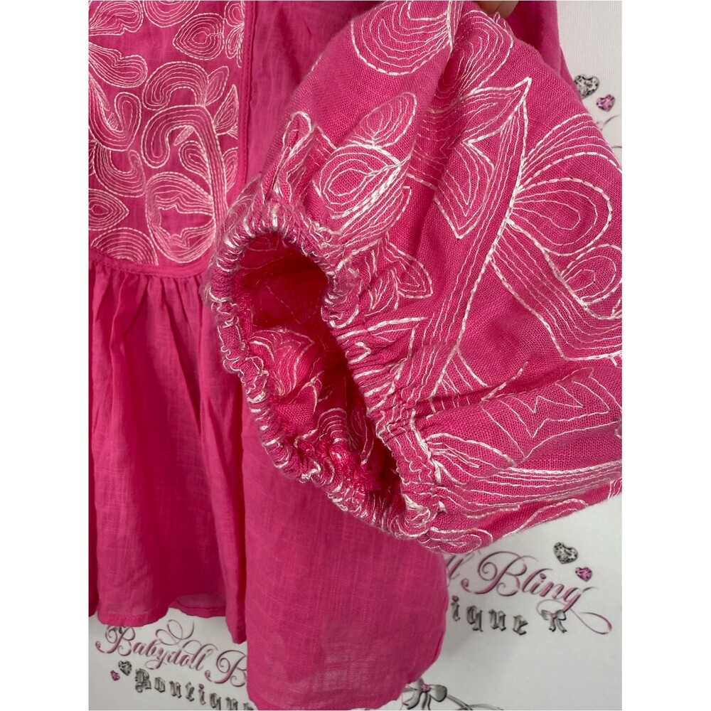 Rain top Embroidered Square-Neck Peasant Blouse in Fuchsia - Picture 8 of 12